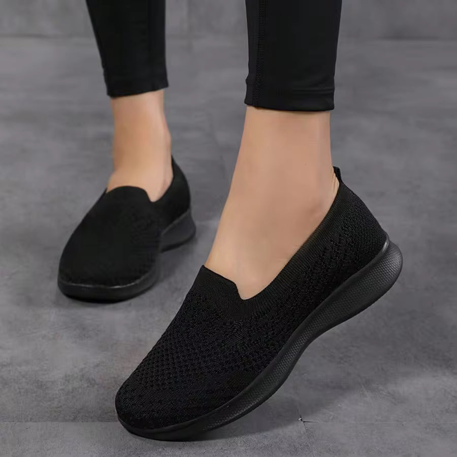 SOSENFER Women's Slip-On Loafers,Black Flat Shoes,Casual Walking Shoes,Lightweight Mesh Sneakers,Handmade Sneakers For All-Season Wear, Easy Slip-On